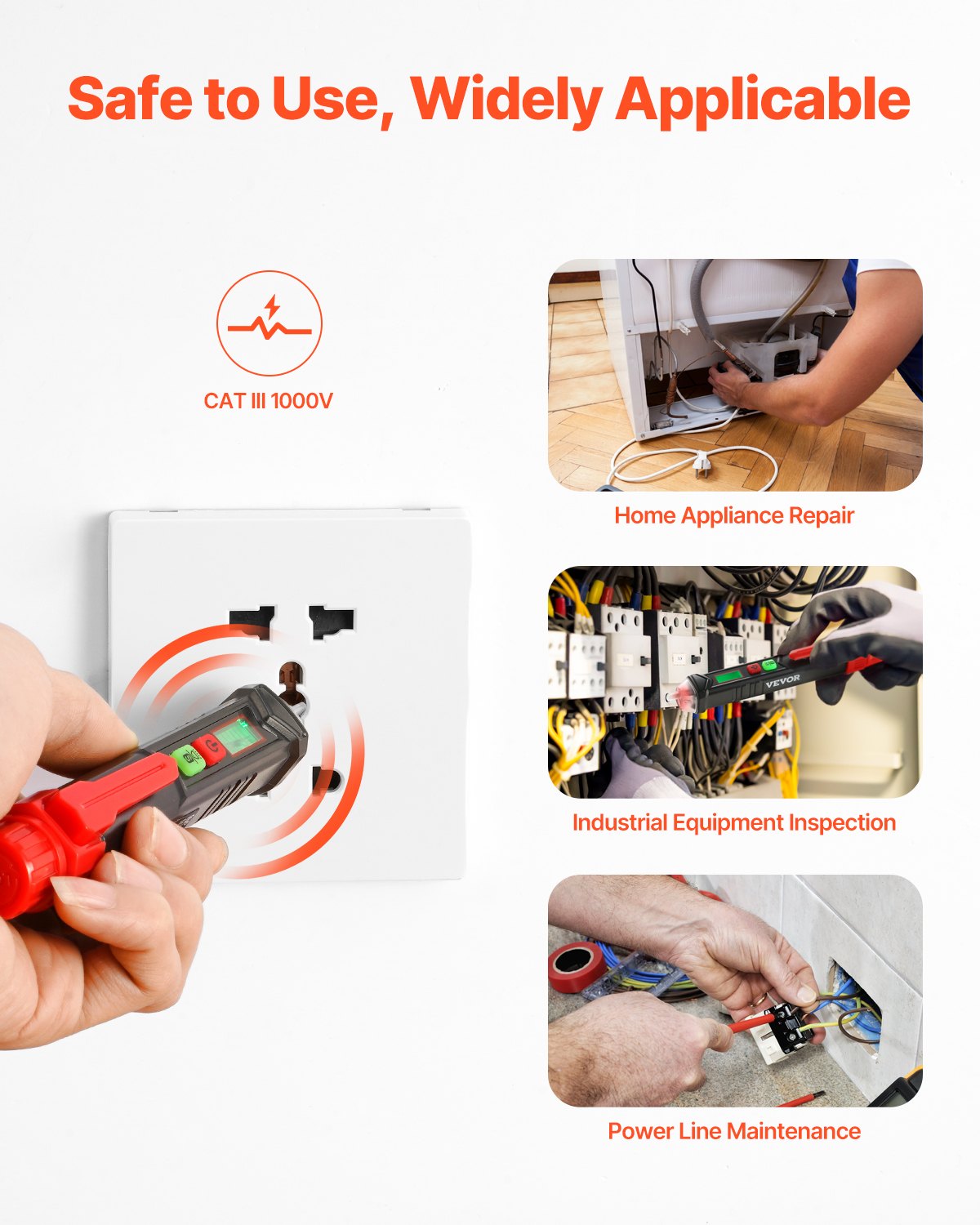 VEVOR Voltage Tester, Non-Contact Voltage Detector with Adjustable Sensitivity, Dual Range AC 12V-1000V/48V-1000V Live & Null Wire Tester Pen with Visual and Audible Alarms, CAT III 1000V Rating - DLDYCSYDJWWT5AX5IV9 - view 6