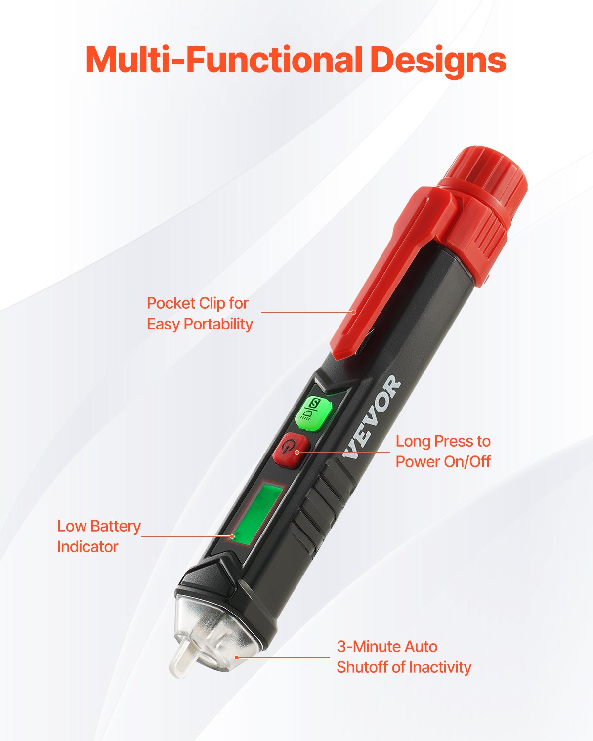 VEVOR Voltage Tester, Non-Contact Voltage Detector with Adjustable Sensitivity, Dual Range AC 12V-1000V/48V-1000V Live & Null Wire Tester Pen with Visual and Audible Alarms, CAT III 1000V Rating - DLDYCSYDJWWT5AX5IV9 - view 7