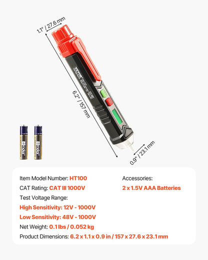 VEVOR Voltage Tester, Non-Contact Voltage Detector with Adjustable Sensitivity, Dual Range AC 12V-1000V/48V-1000V Live & Null Wire Tester Pen with Visual and Audible Alarms, CAT III 1000V Rating - DLDYCSYDJWWT5AX5IV9 - view 8