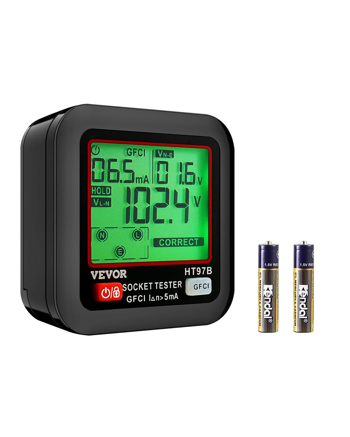 VEVOR Outlet Tester, Electrical GFCI Trip Tester, LCD Display Receptacle Detector for 7 Common Wiring Faults