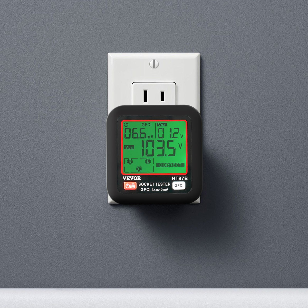 VEVOR Outlet Tester, Electrical GFCI Trip Tester, LCD Display Receptacle Detector for 7 Common Wiring Faults
