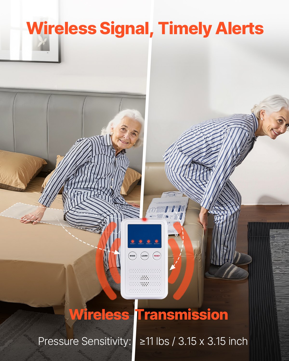VEVOR Early Alert Bed Alarm System, Wireless Bed and Chair Sensor Pad with Call Button & Pager, Pre-Alert Safety Bed Alarms and Fall Prevention for Elderly, Dementia Patients, and Adults - DLFSDYLGYCDYJ71CVV9 - view 3