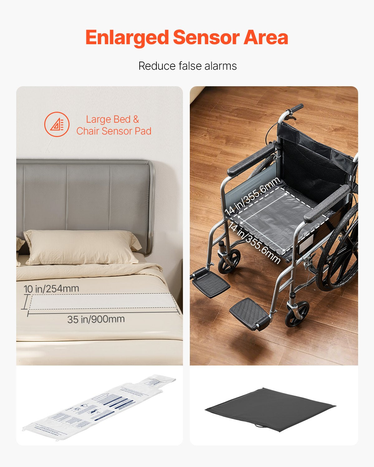 VEVOR Early Alert Bed Alarm System, Wireless Bed and Chair Sensor Pad with Call Button & Pager, Pre-Alert Safety Bed Alarms and Fall Prevention for Elderly, Dementia Patients, and Adults - DLFSDYLGYCDYJ71CVV9 - view 5