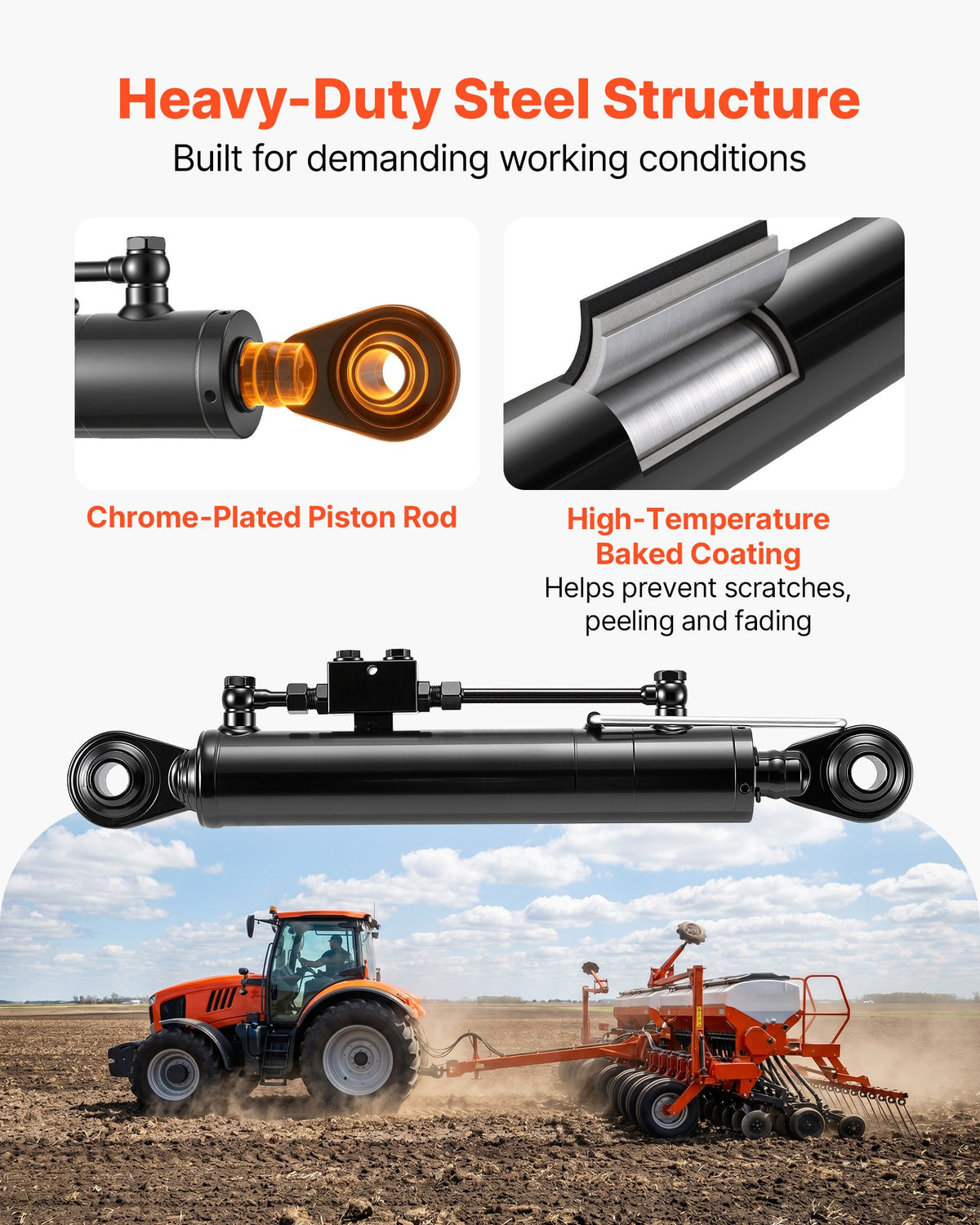 VEVOR Hydraulic Top Link Cat. 2-2 (11 in Stroke, 22-7/16 in to 33-7/16 in), Max 2900PSI Hydraulic Cylinder with 2 Hoses & G3/8" Check Valves for Tractors - DLGYYGL22383BCMN6001V0 - view 6