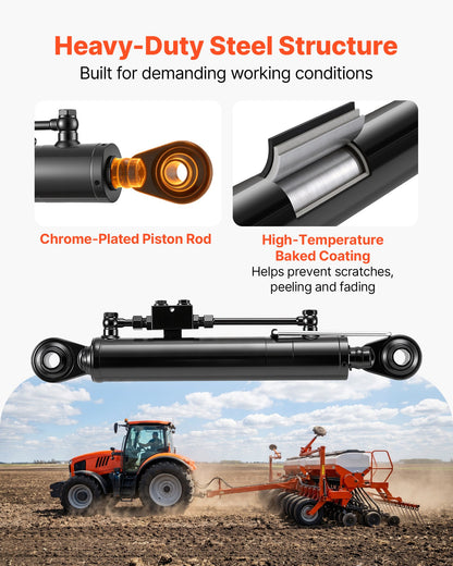 VEVOR Hydraulic Top Link Cat. 2-2 (11 in Stroke, 22-7/16 in to 33-7/16 in), Max 2900PSI Hydraulic Cylinder with 2 Hoses & G3/8" Check Valves for Tractors - DLGYYGL22383BCMN6001V0 - view 6