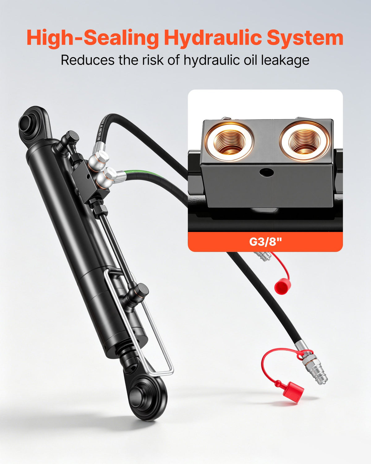 VEVOR Hydraulic Top Link Cat. 2-2 (11 in Stroke, 22-7/16 in to 33-7/16 in), Max 2900PSI Hydraulic Cylinder with 2 Hoses & G3/8" Check Valves for Tractors - DLGYYGL22383BCMN6001V0 - view 7