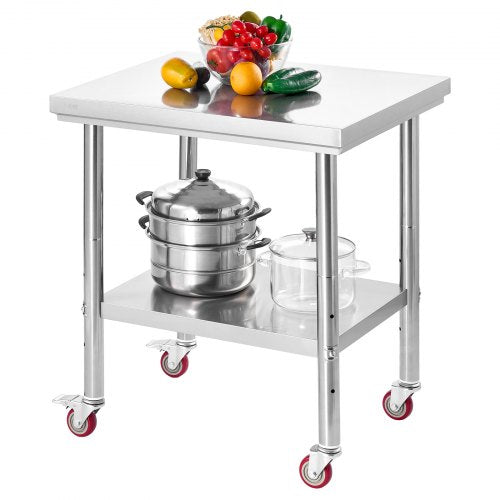 VEVOR Stainless Steel Table, 24 x 30 Inches Food Prep Worktable with Wheels, Kitchen Prep Table with Adjustable Undershelf Workstations for Commercial Kitchen, Restaurant, Hotel and Garage, Outdoor - DLGZT2CWDB248JRDY001V0 - view 2