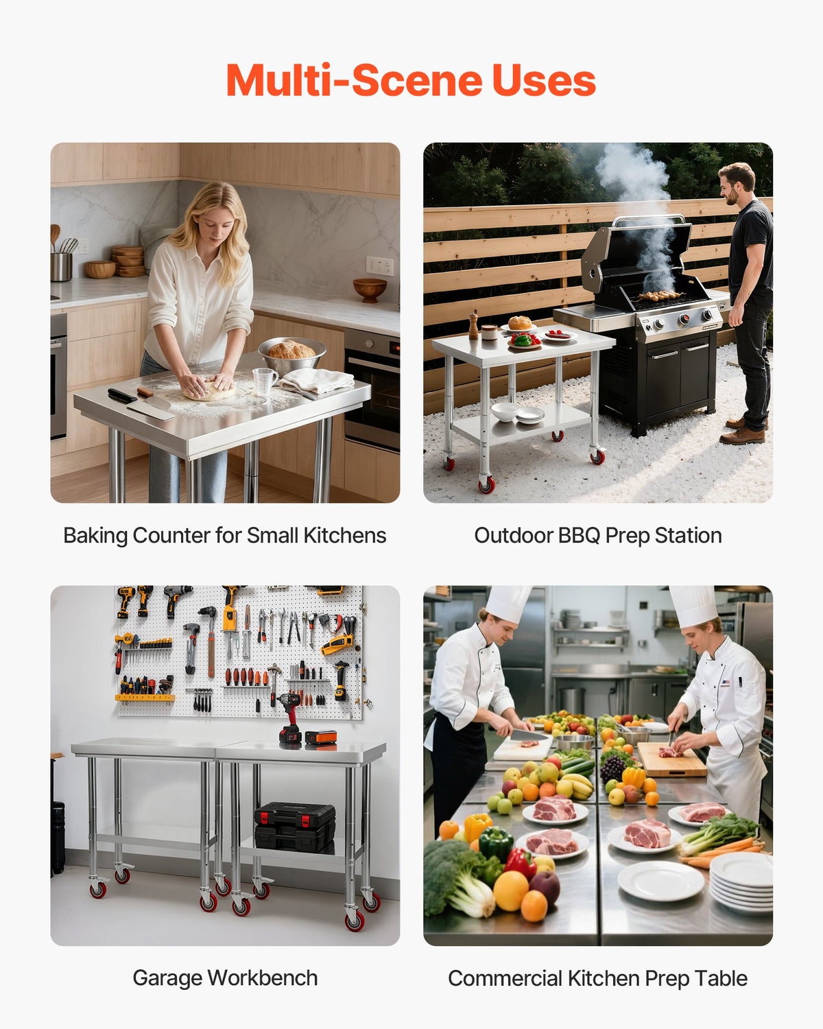 VEVOR Stainless Steel Table, 24 x 30 Inches Food Prep Worktable with Wheels, Kitchen Prep Table with Adjustable Undershelf Workstations for Commercial Kitchen, Restaurant, Hotel and Garage, Outdoor - DLGZT2CWDB248JRDY001V0 - view 8