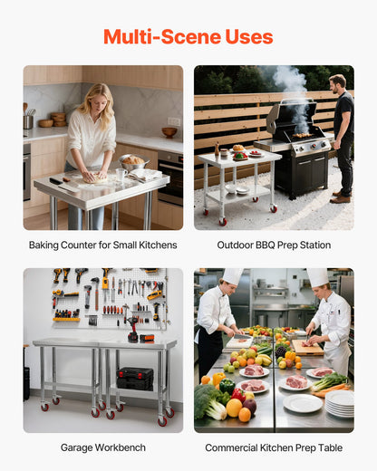 VEVOR Stainless Steel Table, 24 x 30 Inches Food Prep Worktable with Wheels, Kitchen Prep Table with Adjustable Undershelf Workstations for Commercial Kitchen, Restaurant, Hotel and Garage, Outdoor - DLGZT2CWDB248JRDY001V0 - view 8