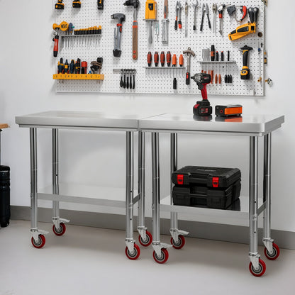 VEVOR Stainless Steel Table, 24 x 30 Inches Food Prep Worktable with Wheels, Kitchen Prep Table with Adjustable Undershelf Workstations for Commercial Kitchen, Restaurant, Hotel and Garage, Outdoor - DLGZT2CWDB248JRDY001V0 - view 9