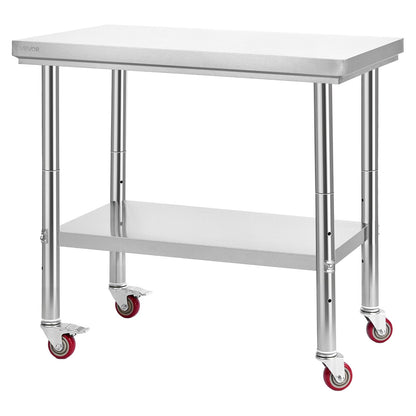 VEVOR Stainless Steel Table, 24 x 35.4 Inches Food Prep Worktable with Wheels, Kitchen Prep Table with Adjustable Undershelf Workstations for Commercial Kitchen, Restaurant, Hotel and Garage, Outdoor - DLGZT2CWDB24ABSMO001V0 - view 10