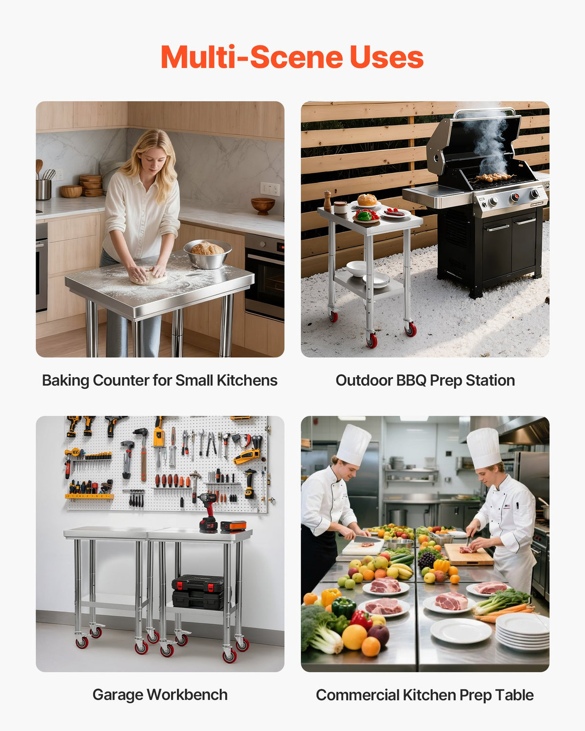 VEVOR Stainless Steel Table, 24 x 18 Inches Food Prep Worktable with Wheels, Kitchen Prep Table with Adjustable Undershelf Workstations for Commercial Kitchen, Restaurant, Hotel and Garage, Outdoor - DLGZT2CWDB24K995G001V0 - view 8