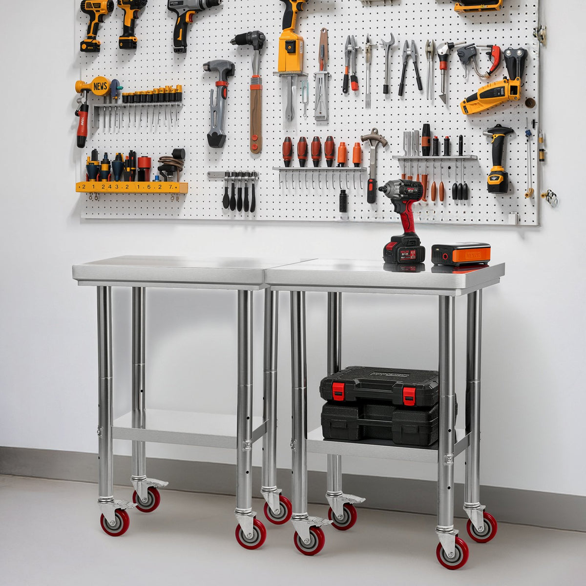 VEVOR Stainless Steel Table, 24 x 18 Inches Food Prep Worktable with Wheels, Kitchen Prep Table with Adjustable Undershelf Workstations for Commercial Kitchen, Restaurant, Hotel and Garage, Outdoor - DLGZT2CWDB24K995G001V0 - view 9