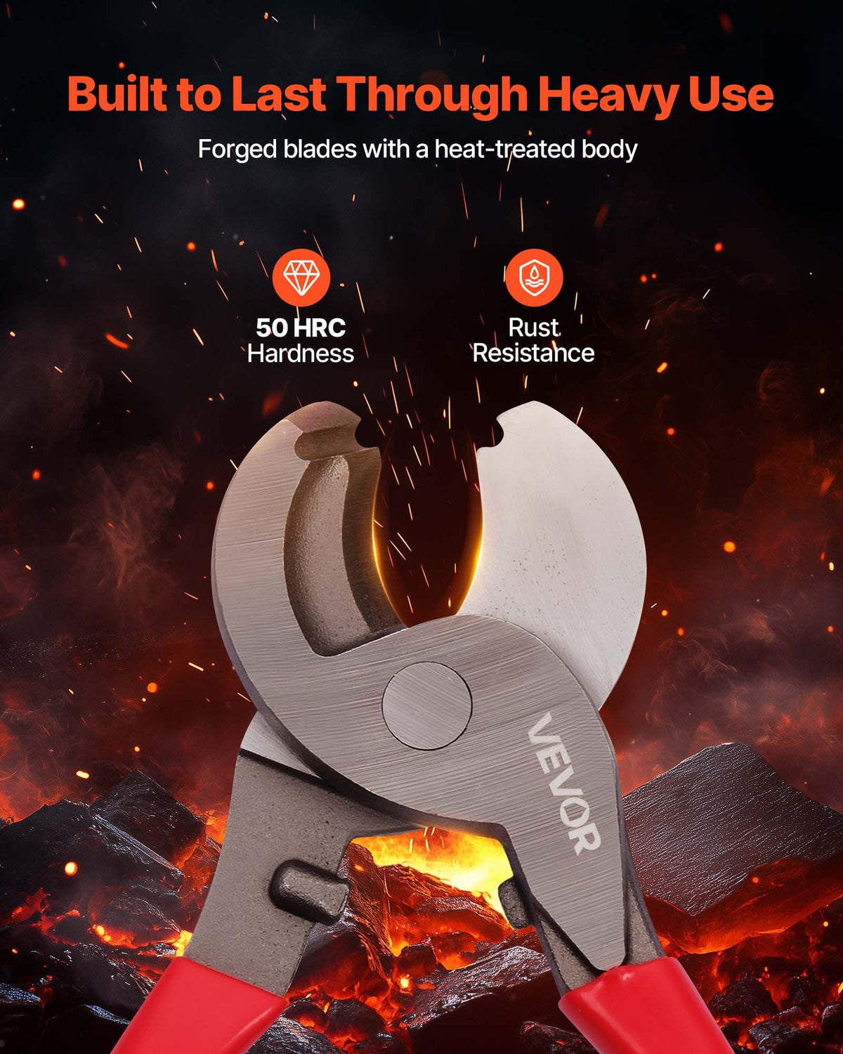 VEVOR High Leverage Cable Cutter, 9-1/4 in Compact, Forged Blades and PVC-Coated Handles, Heavy Duty Cable Cutting Pliers Tool for 4/0 AWG Aluminum, 2/0 AWG Soft Copper and 100-Pair 24AWG Comm Cables - DLJD10INCHGGFDA2D001V0 - view 4