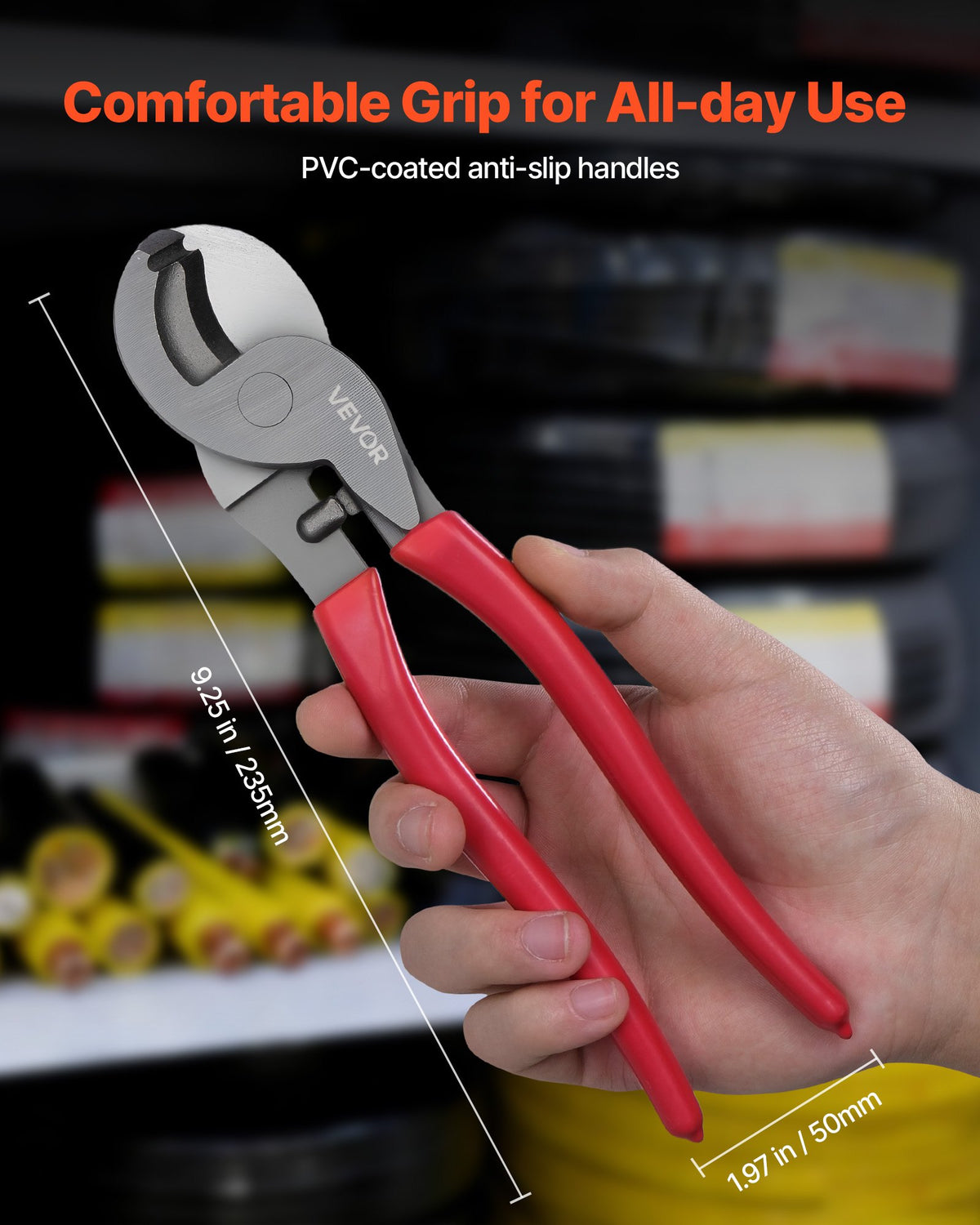 VEVOR High Leverage Cable Cutter, 9-1/4 in Compact, Forged Blades and PVC-Coated Handles, Heavy Duty Cable Cutting Pliers Tool for 4/0 AWG Aluminum, 2/0 AWG Soft Copper and 100-Pair 24AWG Comm Cables - DLJD10INCHGGFDA2D001V0 - view 5