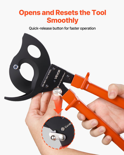 VEVOR Ratcheting Cable Cutter, Spring Steel Blades with PVC-Coated Handles, Quick-Release Button, Heavy Duty Ratchet Cable Wire Cutter for Cutting Copper & Aluminum Cables Up to 1000 MCM / 500 mm² - DLJD10INCHJLD1W12001V0 - view 5