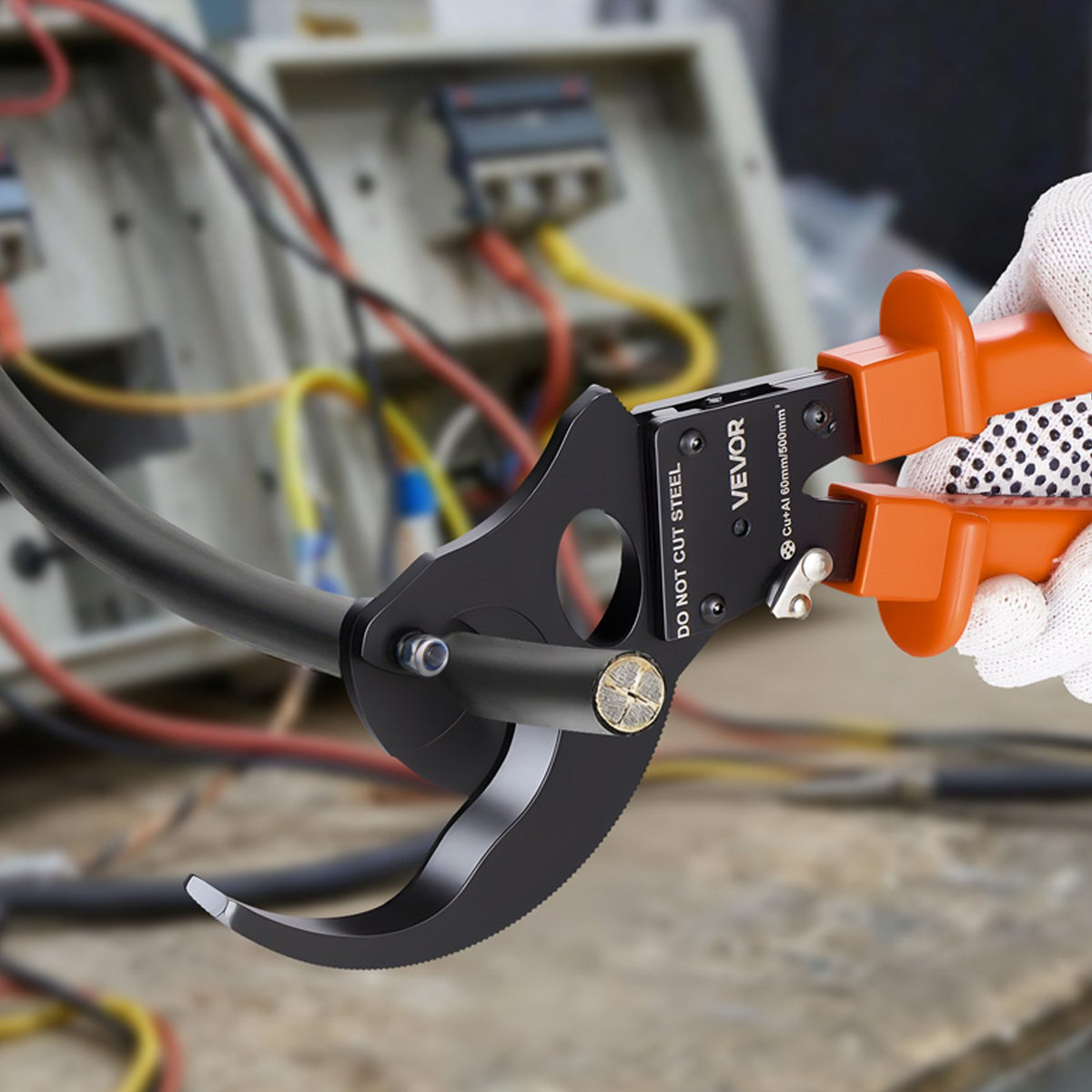 VEVOR Ratcheting Cable Cutter, Spring Steel Blades with PVC-Coated Handles, Quick-Release Button, Heavy Duty Ratchet Cable Wire Cutter for Cutting Copper & Aluminum Cables Up to 1000 MCM / 500 mm² - DLJD10INCHJLD1W12001V0 - view 9