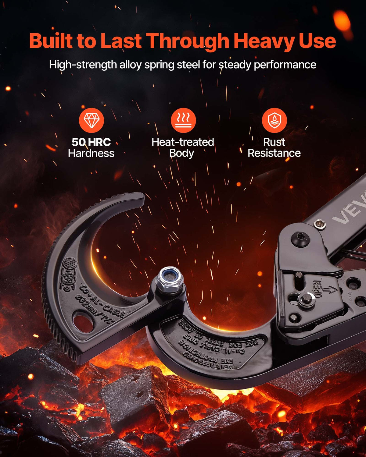VEVOR Ratcheting Cable Cutter, Spring Steel Blades with PVC-Coated Handles, Quick-Release Button, Heavy Duty Ratchet Cable Wire Cutter for Cutting Copper & Aluminum Cables Up to 474 MCM / 240 mm² - DLJD10INCHJLG8RRK001V0 - view 4
