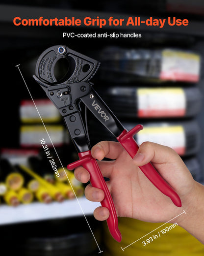 VEVOR Ratcheting Cable Cutter, Spring Steel Blades with PVC-Coated Handles, Quick-Release Button, Heavy Duty Ratchet Cable Wire Cutter for Cutting Copper & Aluminum Cables Up to 474 MCM / 240 mm² - DLJD10INCHJLG8RRK001V0 - view 6