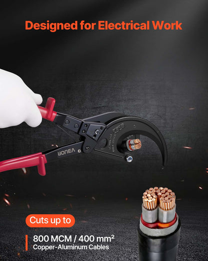 VEVOR Ratcheting Cable Cutter, Spring Steel Blades with Insulated Handles, Quick-Release Button, Heavy Duty Ratchet Cable Wire Cutter for Cutting Copper & Aluminum Cables Up to 800 MCM / 400 mm² - DLJD11INCHJLHM8JL001V0 - view 3