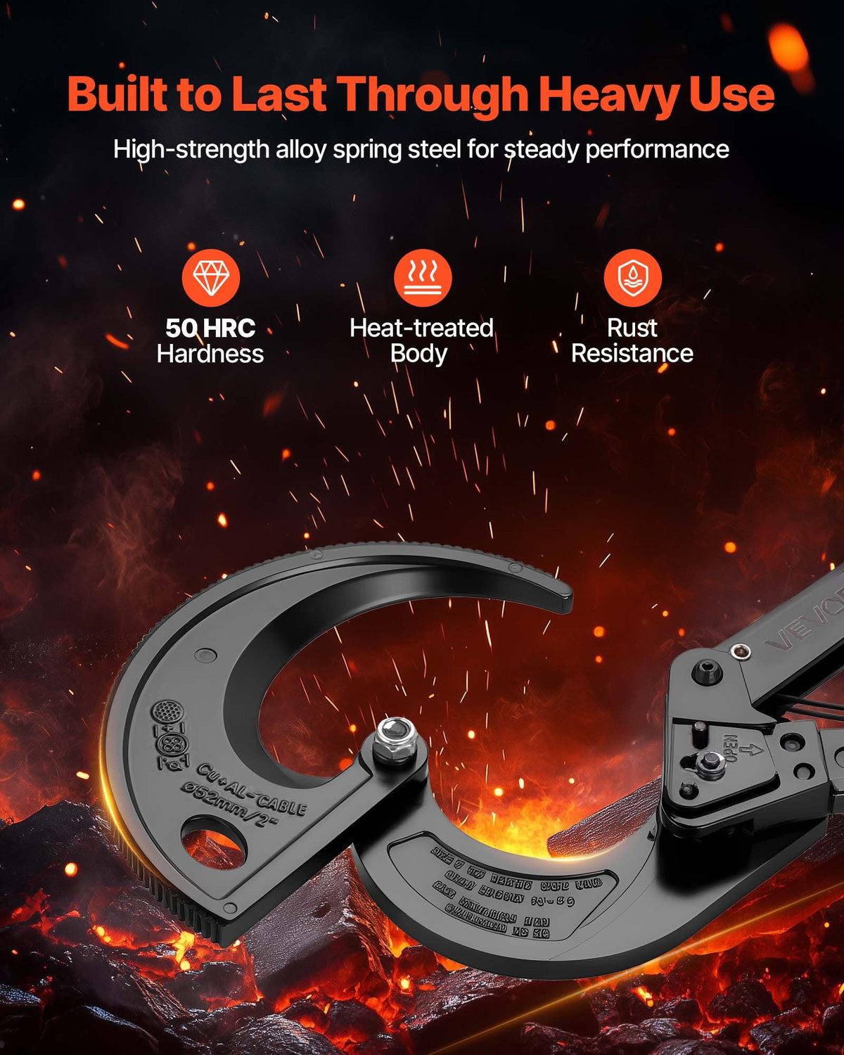 VEVOR Ratcheting Cable Cutter, Spring Steel Blades with Insulated Handles, Quick-Release Button, Heavy Duty Ratchet Cable Wire Cutter for Cutting Copper & Aluminum Cables Up to 800 MCM / 400 mm² - DLJD11INCHJLHM8JL001V0 - view 4
