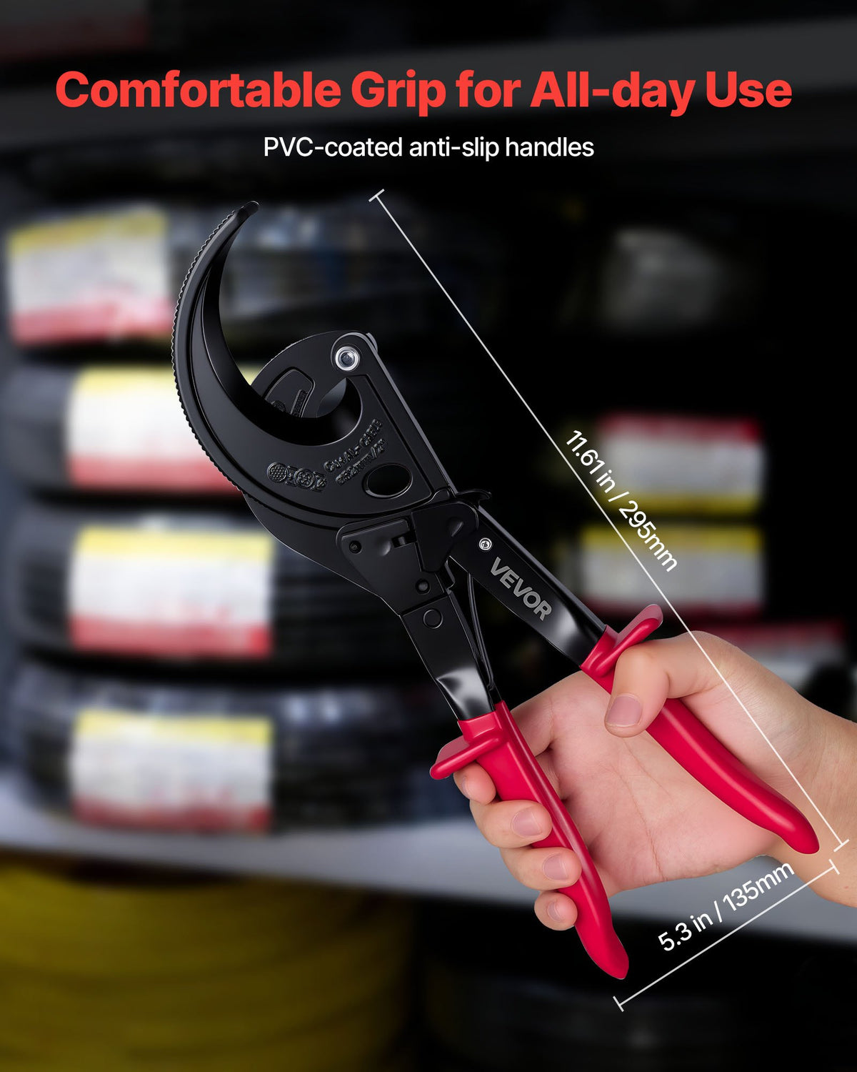 VEVOR Ratcheting Cable Cutter, Spring Steel Blades with Insulated Handles, Quick-Release Button, Heavy Duty Ratchet Cable Wire Cutter for Cutting Copper & Aluminum Cables Up to 800 MCM / 400 mm² - DLJD11INCHJLHM8JL001V0 - view 6
