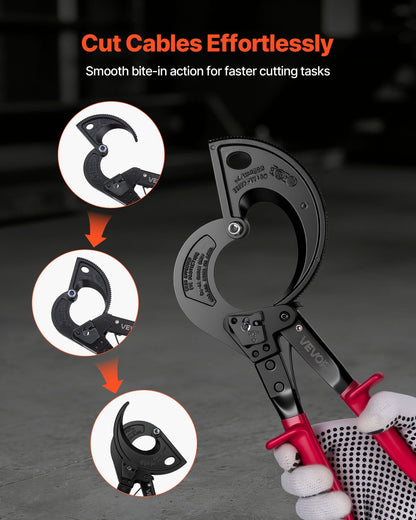 VEVOR Ratcheting Cable Cutter, Spring Steel Blades with Insulated Handles, Quick-Release Button, Heavy Duty Ratchet Cable Wire Cutter for Cutting Copper & Aluminum Cables Up to 800 MCM / 400 mm² - DLJD11INCHJLHM8JL001V0 - view 7