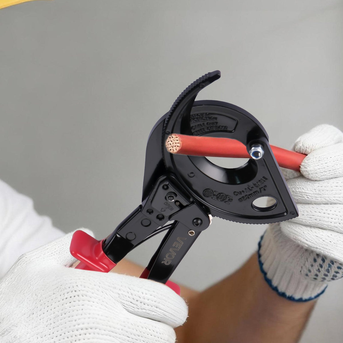 VEVOR Ratcheting Cable Cutter, Spring Steel Blades with Insulated Handles, Quick-Release Button, Heavy Duty Ratchet Cable Wire Cutter for Cutting Copper & Aluminum Cables Up to 800 MCM / 400 mm² - DLJD11INCHJLHM8JL001V0 - view 9