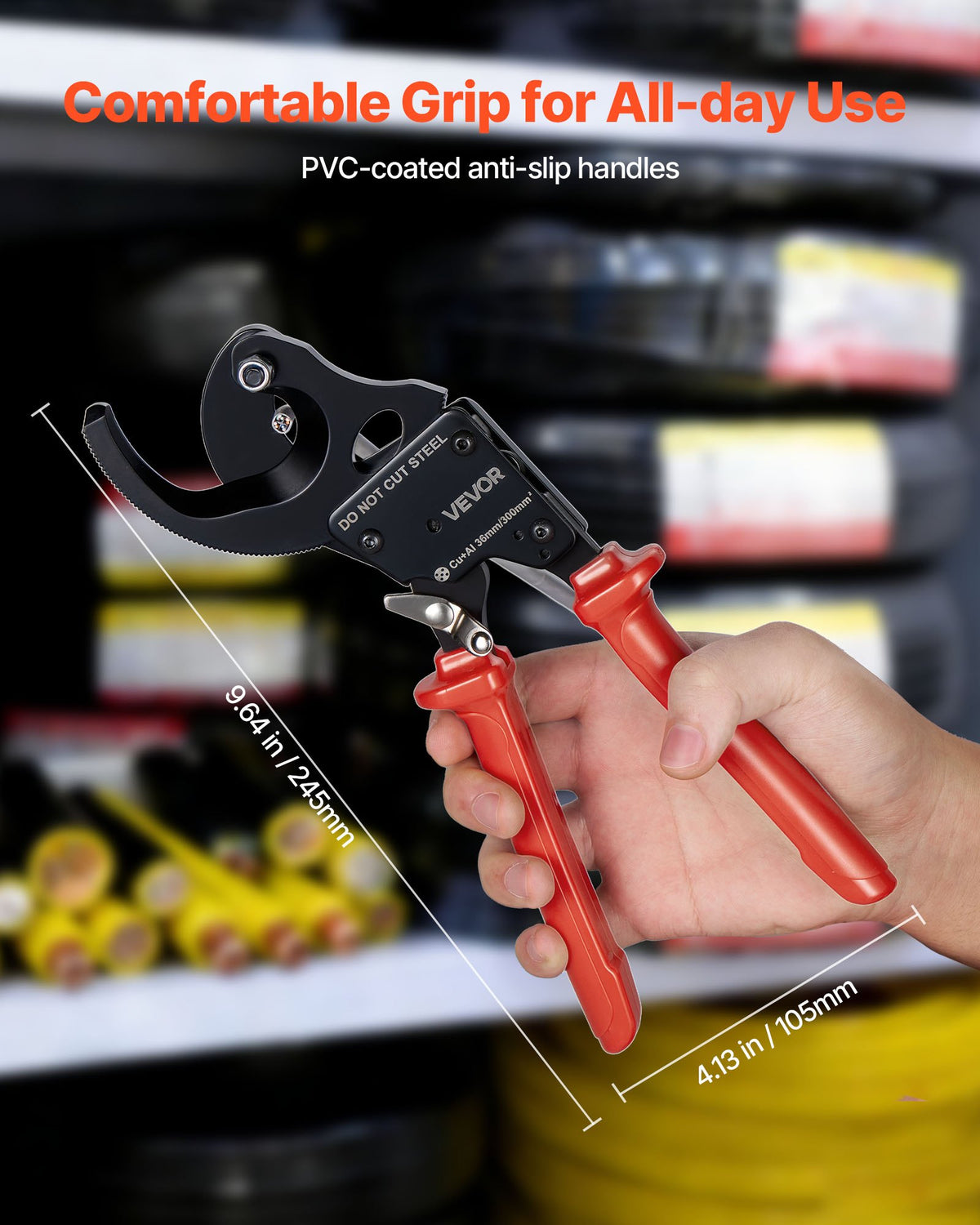 VEVOR Ratcheting Cable Cutter, Spring Steel Blades with PVC-Coated Handles, Quick-Release Button, Heavy Duty Ratchet Cable Wire Cutter for Cutting Copper & Aluminum Cables Up to 600 MCM / 300 mm² - DLJD11INCHJLVEL32001V0 - view 6