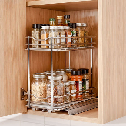 VEVOR Pull Out Spice Rack Organizer for Cabinet, 2 Tier Slide Out Spice Rack Organizer, Heavy Duty Metal Seasoning Kitchen Basket for Inside Cabinets & Pantry Closet, 4.33"W x 8.46"D x 10.43"H, Silver - DLJL10YC2CDGLXWR9001V0 - view 1