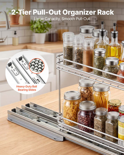 VEVOR Pull Out Spice Rack Organizer for Cabinet, 2 Tier Slide Out Spice Rack Organizer, Heavy Duty Metal Seasoning Kitchen Basket for Inside Cabinets & Pantry Closet, 4.33"W x 8.46"D x 10.43"H, Silver - DLJL10YC2CDGLXWR9001V0 - view 4