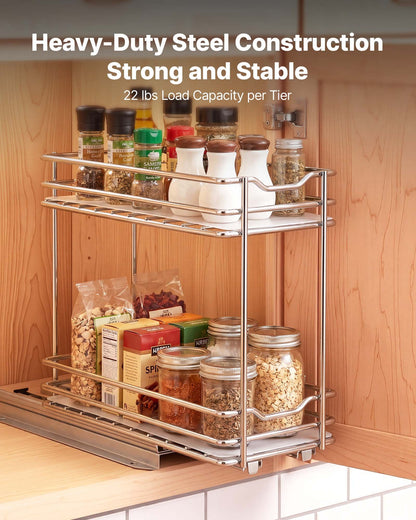 VEVOR Pull Out Spice Rack Organizer for Cabinet, 2 Tier Slide Out Spice Rack Organizer, Heavy Duty Metal Seasoning Kitchen Basket for Inside Cabinets & Pantry Closet, 4.33"W x 8.46"D x 10.43"H, Silver - DLJL10YC2CDGLXWR9001V0 - view 5