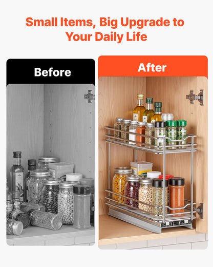 VEVOR Pull Out Spice Rack Organizer for Cabinet, 2 Tier Slide Out Spice Rack Organizer, Heavy Duty Metal Seasoning Kitchen Basket for Inside Cabinets & Pantry Closet, 4.33"W x 8.46"D x 10.43"H, Silver - DLJL10YC2CDGLXWR9001V0 - view 7