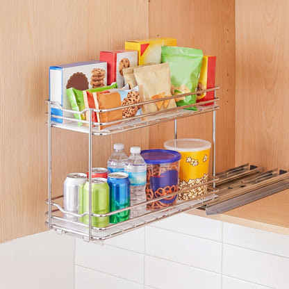 VEVOR Pull Out Spice Rack Organizer for Cabinet, 2 Tier Slide Out Spice Rack Organizer, Heavy Duty Metal Seasoning Kitchen Basket for Inside Cabinets & Pantry Closet, 4.33"W x 8.46"D x 10.43"H, Silver - DLJL10YC2CDGLXWR9001V0 - view 9