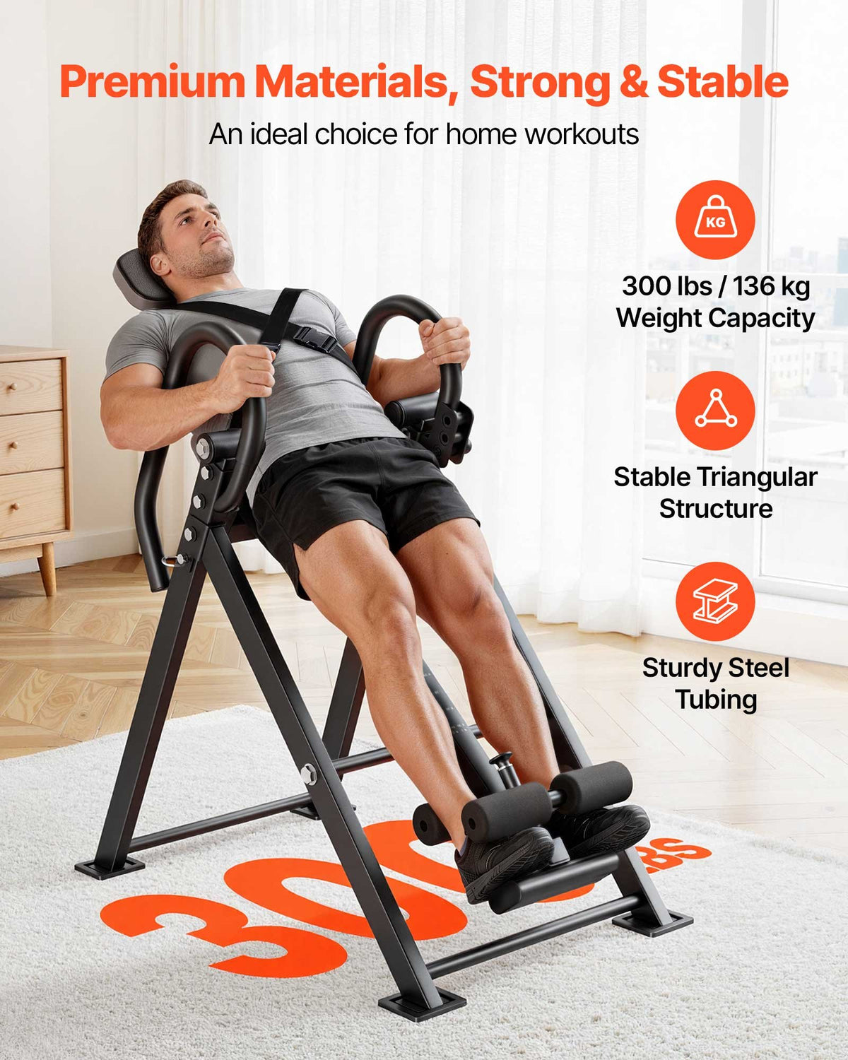 VEVOR Inversion Table, 300 lbs Capacity Heavy Duty Back Inverter Stretcher, Inverted Table with Stable Structure, Dual-Roller Locking, Decompression Tables for Shoulders, Neck, Back, Knees - DLJTFSDJPTKBYS8QV001V0 - view 3