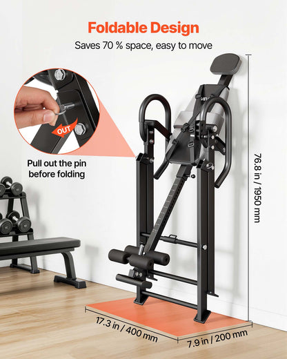 VEVOR Inversion Table, 300 lbs Capacity Heavy Duty Back Inverter Stretcher, Inverted Table with Stable Structure, Dual-Roller Locking, Decompression Tables for Shoulders, Neck, Back, Knees - DLJTFSDJPTKBYS8QV001V0 - view 4
