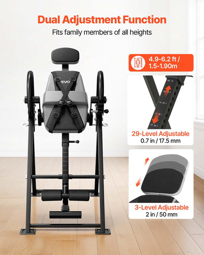 VEVOR Inversion Table, 300 lbs Capacity Heavy Duty Back Inverter Stretcher, Inverted Table with Stable Structure, Dual-Roller Locking, Decompression Tables for Shoulders, Neck, Back, Knees - DLJTFSDJPTKBYS8QV001V0 - view 8