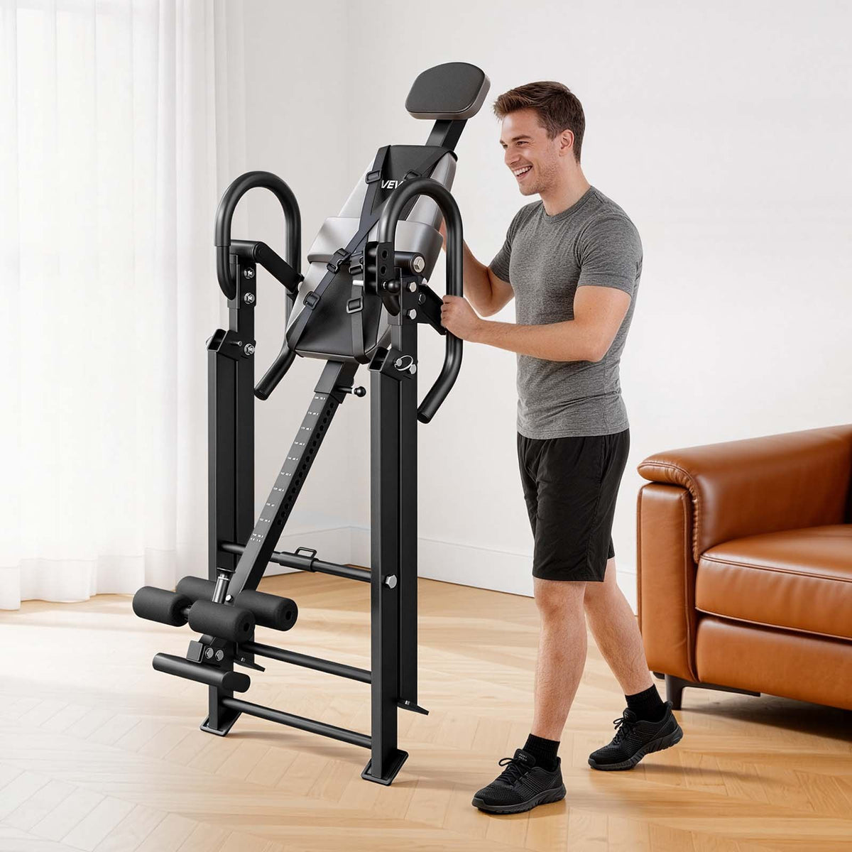 VEVOR Inversion Table, 300 lbs Capacity Heavy Duty Back Inverter Stretcher, Inverted Table with Stable Structure, Dual-Roller Locking, Decompression Tables for Shoulders, Neck, Back, Knees - DLJTFSDJPTKBYS8QV001V0 - view 9