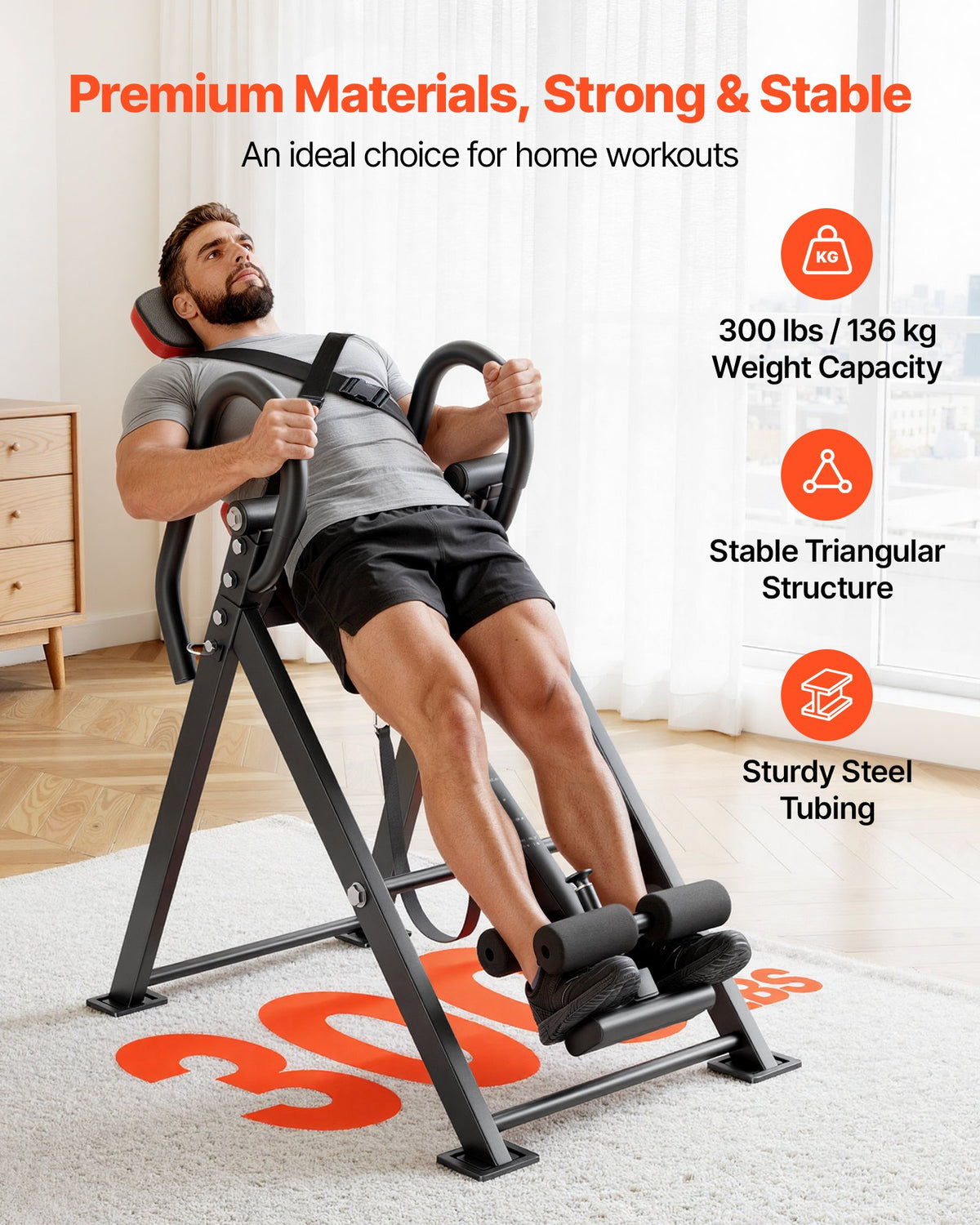 VEVOR Inversion Table, 300 lbs Capacity Heavy Duty Inverted Table, Back Inverter Stretcher with Dual-Roller Locking, Decompression Tables for Shoulders, Neck, Back, Multi-Angle Adjustable Tether Strap - DLJTSDPTKBPTG7PPH001V0 - view 3