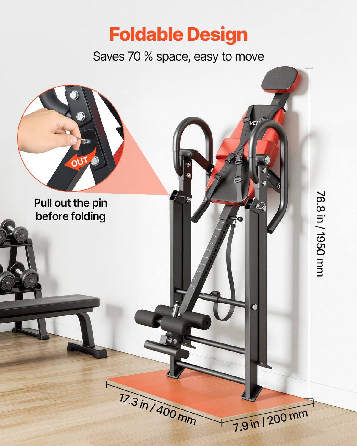 VEVOR Inversion Table, 300 lbs Capacity Heavy Duty Inverted Table, Back Inverter Stretcher with Dual-Roller Locking, Decompression Tables for Shoulders, Neck, Back, Multi-Angle Adjustable Tether Strap - DLJTSDPTKBPTG7PPH001V0 - view 4