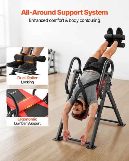 VEVOR Inversion Table, 300 lbs Capacity Heavy Duty Inverted Table, Back Inverter Stretcher with Dual-Roller Locking, Decompression Tables for Shoulders, Neck, Back, Multi-Angle Adjustable Tether Strap - DLJTSDPTKBPTG7PPH001V0 - view 5