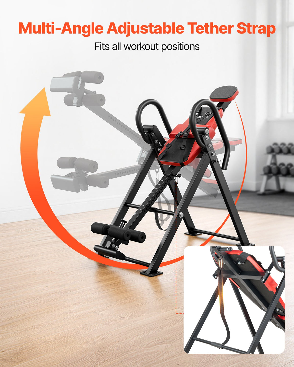 VEVOR Inversion Table, 300 lbs Capacity Heavy Duty Inverted Table, Back Inverter Stretcher with Dual-Roller Locking, Decompression Tables for Shoulders, Neck, Back, Multi-Angle Adjustable Tether Strap - DLJTSDPTKBPTG7PPH001V0 - view 7
