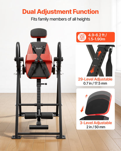 VEVOR Inversion Table, 300 lbs Capacity Heavy Duty Inverted Table, Back Inverter Stretcher with Dual-Roller Locking, Decompression Tables for Shoulders, Neck, Back, Multi-Angle Adjustable Tether Strap - DLJTSDPTKBPTG7PPH001V0 - view 8