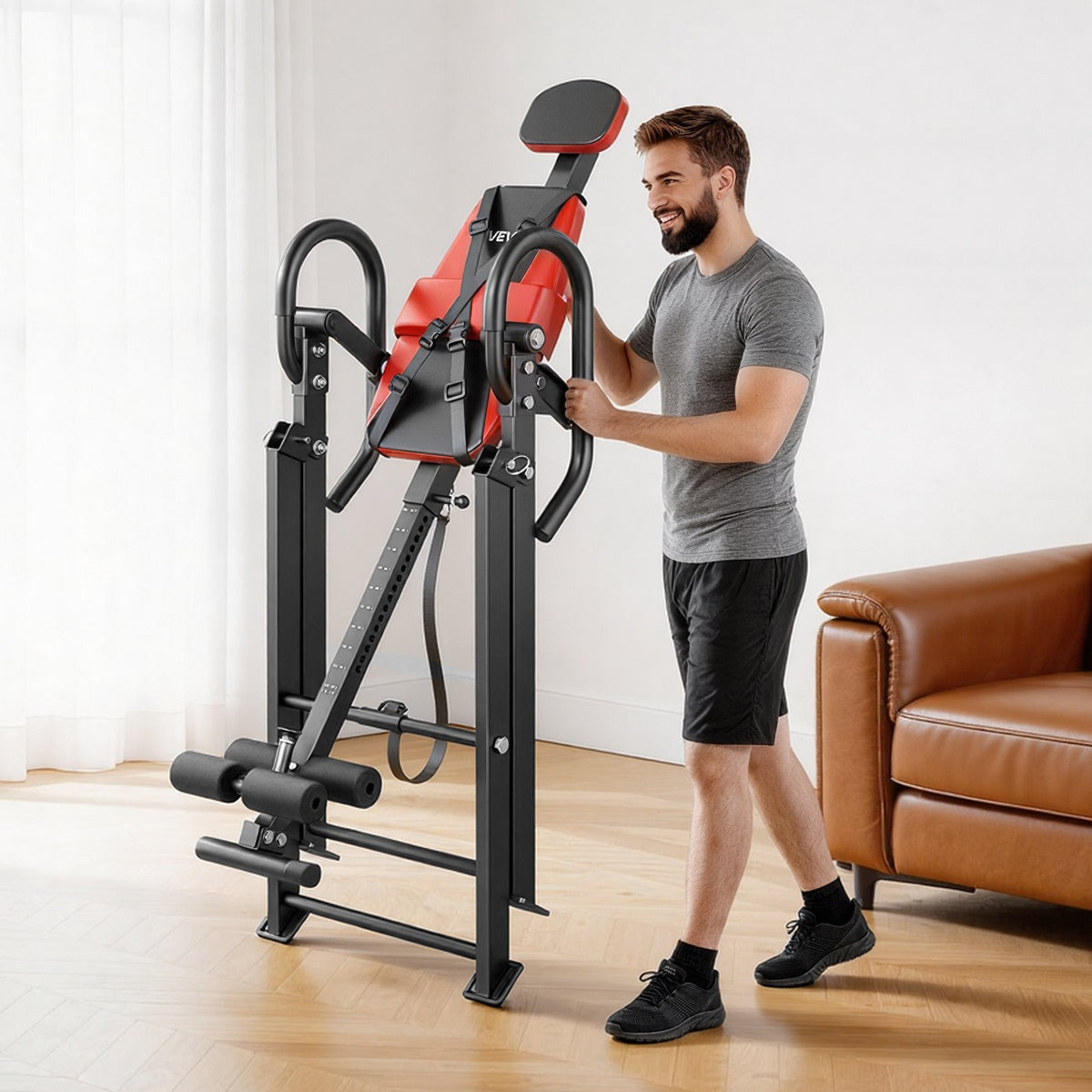 VEVOR Inversion Table, 300 lbs Capacity Heavy Duty Inverted Table, Back Inverter Stretcher with Dual-Roller Locking, Decompression Tables for Shoulders, Neck, Back, Multi-Angle Adjustable Tether Strap - DLJTSDPTKBPTG7PPH001V0 - view 9