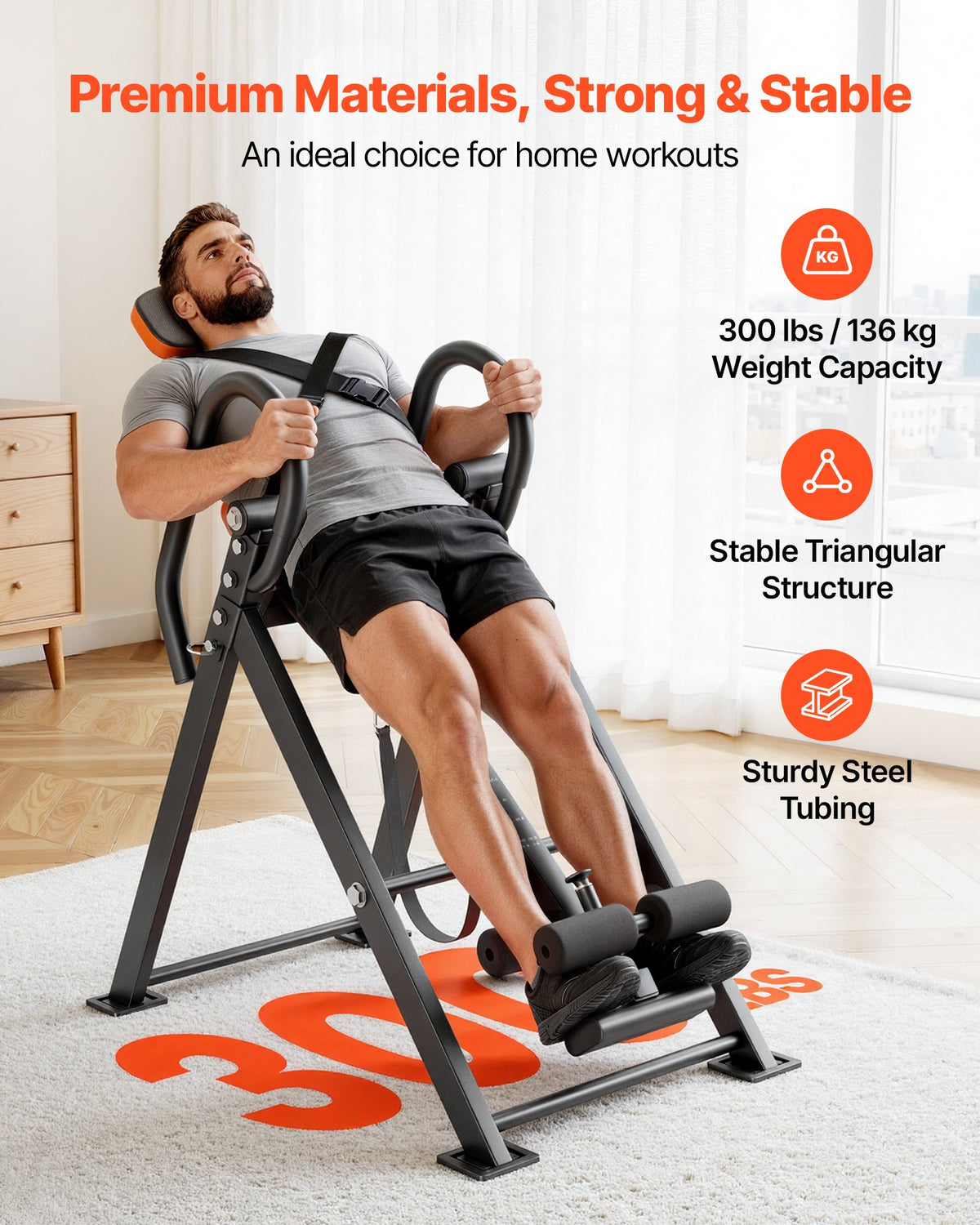 VEVOR Inversion Table, 300 lbs Capacity Heavy Duty Back Inverter Stretcher, Inverted Table with Dual-Roller Locking, Decompression Tables for Shoulders, Neck, Back, Multi-Angle Adjustable Tether Strap - DLJTSDPTKBPTPJ3LJ001V0 - view 3