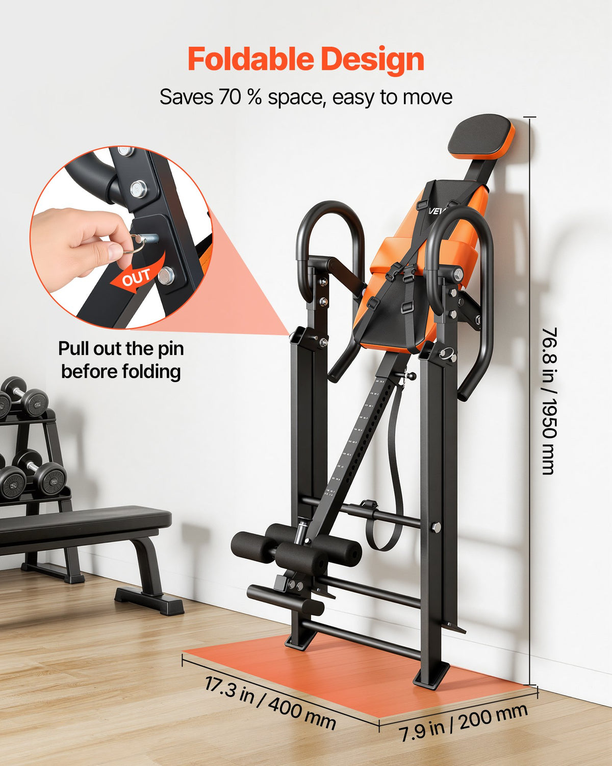 VEVOR Inversion Table, 300 lbs Capacity Heavy Duty Back Inverter Stretcher, Inverted Table with Dual-Roller Locking, Decompression Tables for Shoulders, Neck, Back, Multi-Angle Adjustable Tether Strap - DLJTSDPTKBPTPJ3LJ001V0 - view 4