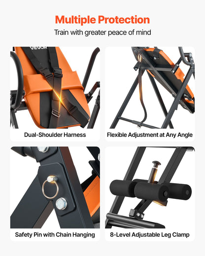 VEVOR Inversion Table, 300 lbs Capacity Heavy Duty Back Inverter Stretcher, Inverted Table with Dual-Roller Locking, Decompression Tables for Shoulders, Neck, Back, Multi-Angle Adjustable Tether Strap - DLJTSDPTKBPTPJ3LJ001V0 - view 6