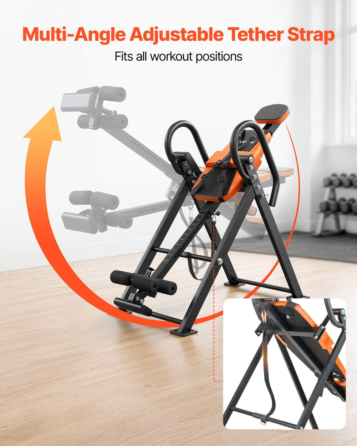 VEVOR Inversion Table, 300 lbs Capacity Heavy Duty Back Inverter Stretcher, Inverted Table with Dual-Roller Locking, Decompression Tables for Shoulders, Neck, Back, Multi-Angle Adjustable Tether Strap - DLJTSDPTKBPTPJ3LJ001V0 - view 7