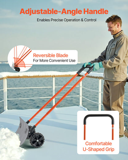 VEVOR Snow Pusher Shovel with Wheels, 24 in Wheeled Snowplow Shovel with Bi-Directional Angled Blade & 90 Degree Adjustable Handle, Metal Winter Shovels, Portable Snow Removal Tool for Driveway Garden - DLKJS2530INCHZIA0001V0 - view 5