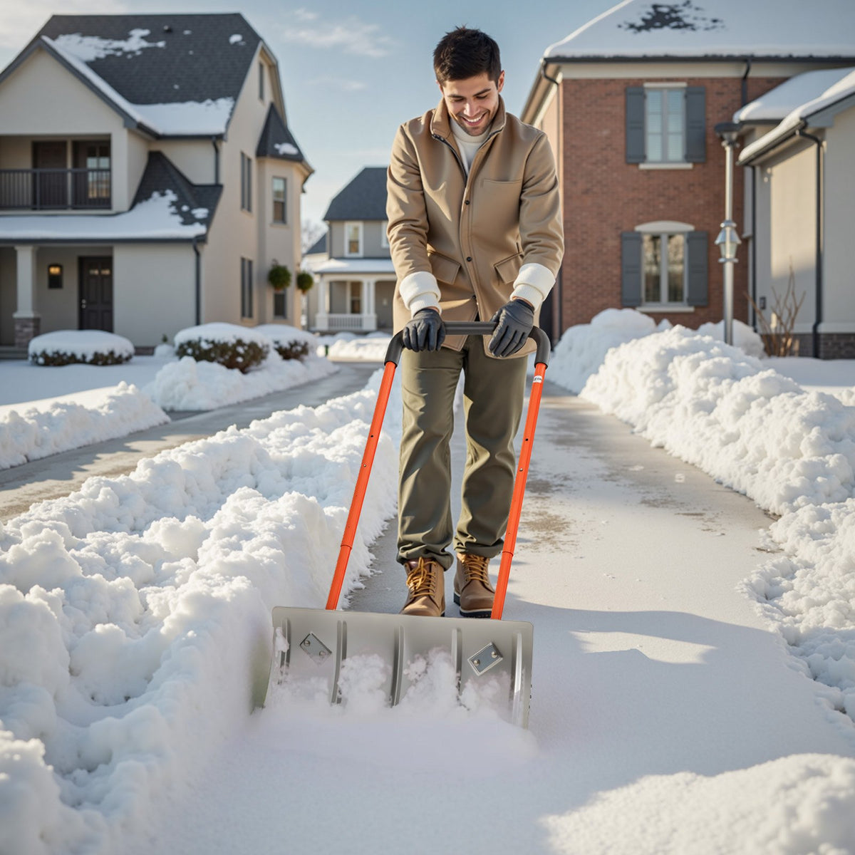 VEVOR Snow Pusher Shovel with Wheels, 24 in Wheeled Snowplow Shovel with Bi-Directional Angled Blade & 90 Degree Adjustable Handle, Metal Winter Shovels, Portable Snow Removal Tool for Driveway Garden - DLKJS2530INCHZIA0001V0 - view 9